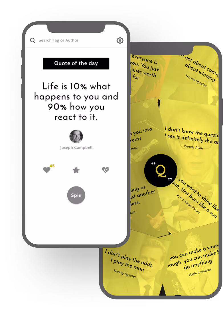 Qtoniq quote-reading app screens