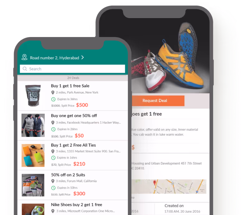 SplitnSave group-buying marketplace screens