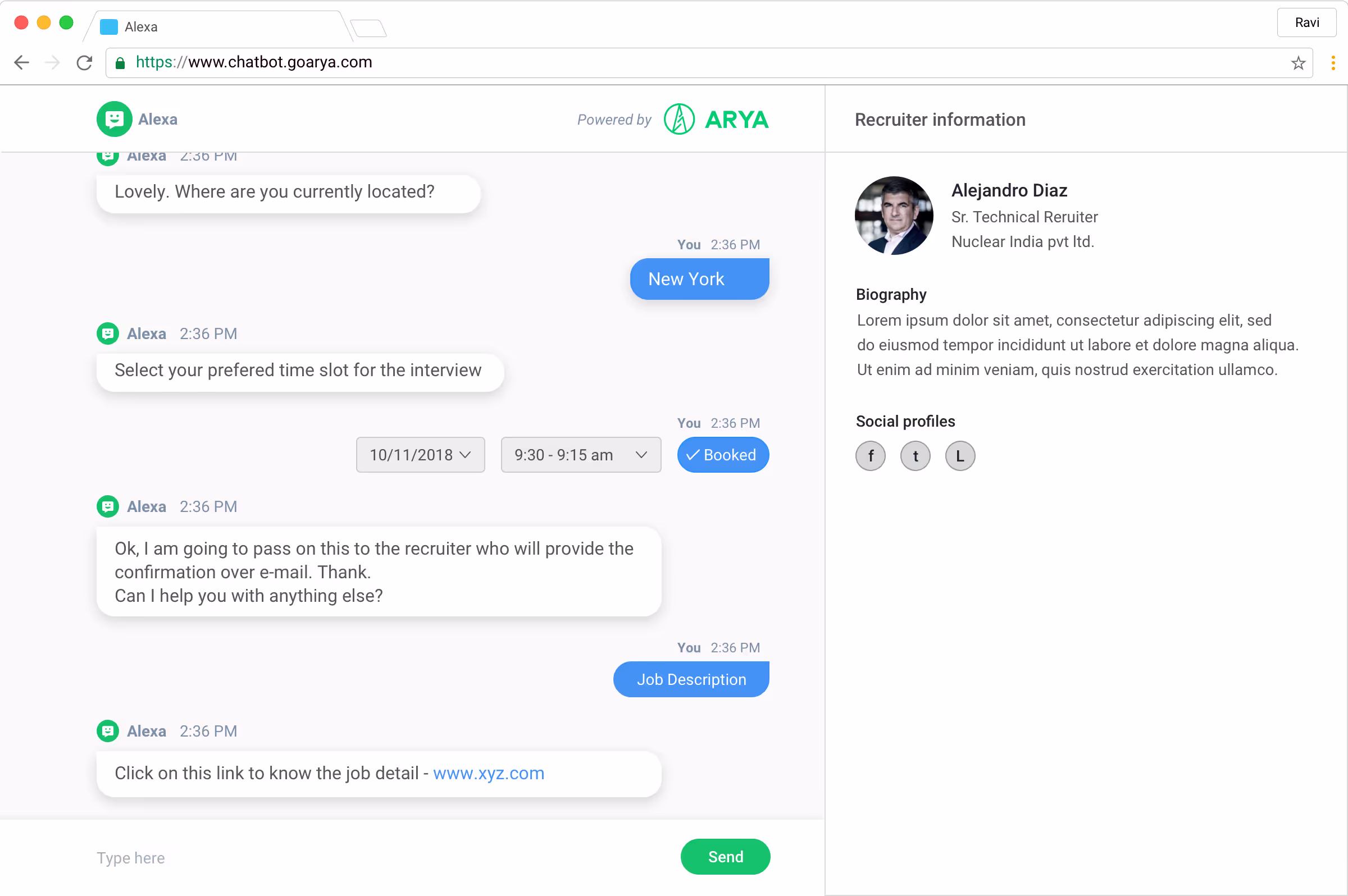 Arya Quantum candidate messaging thread