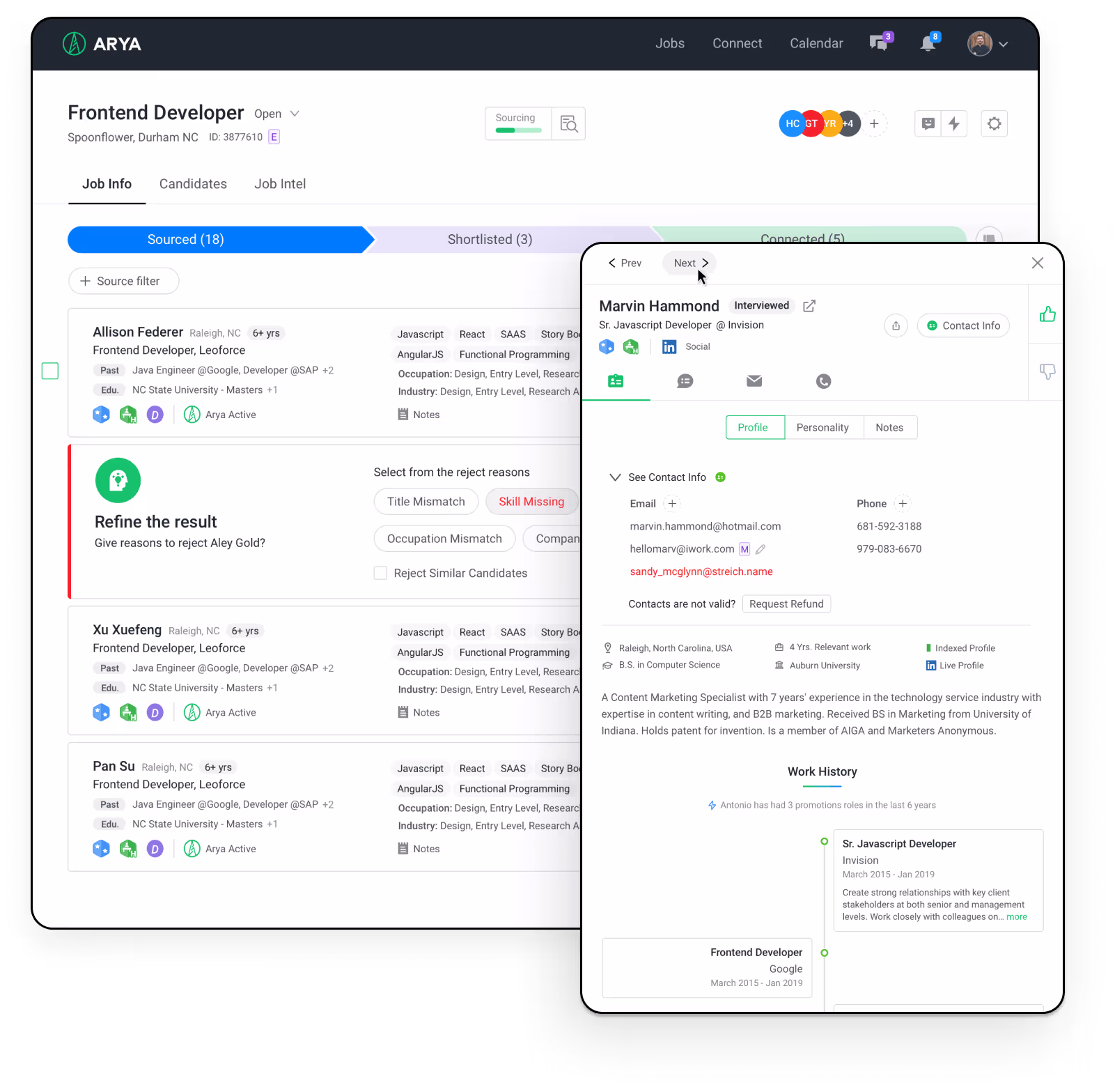 Arya Quantum recruitment platform dashboard