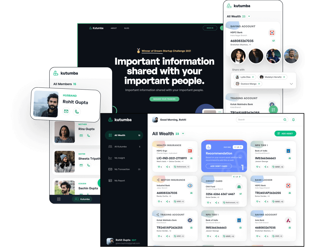 Kutumba wealth management system screens