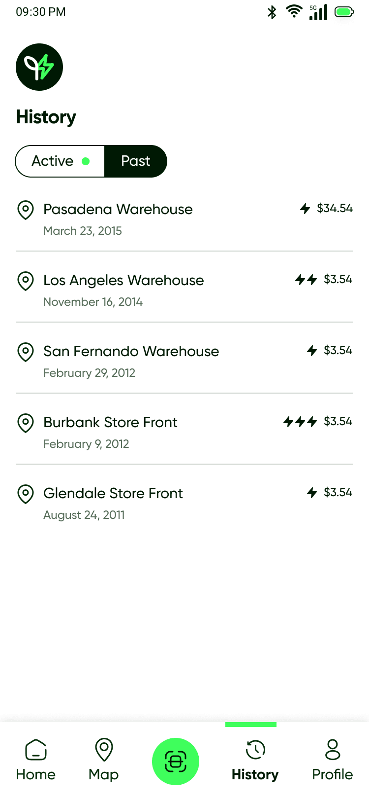 Spark app charging history screen