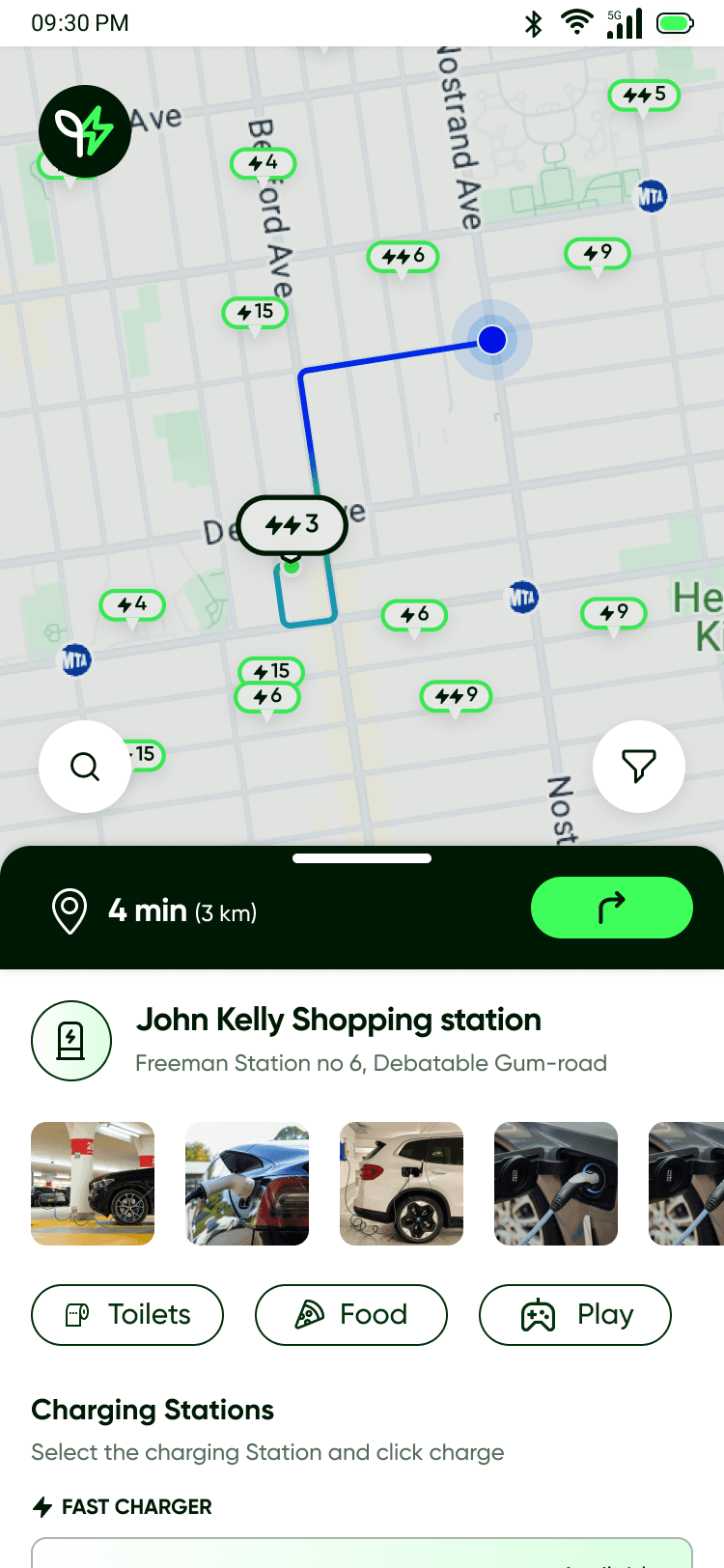 Spark app station card preview for an EV charging location