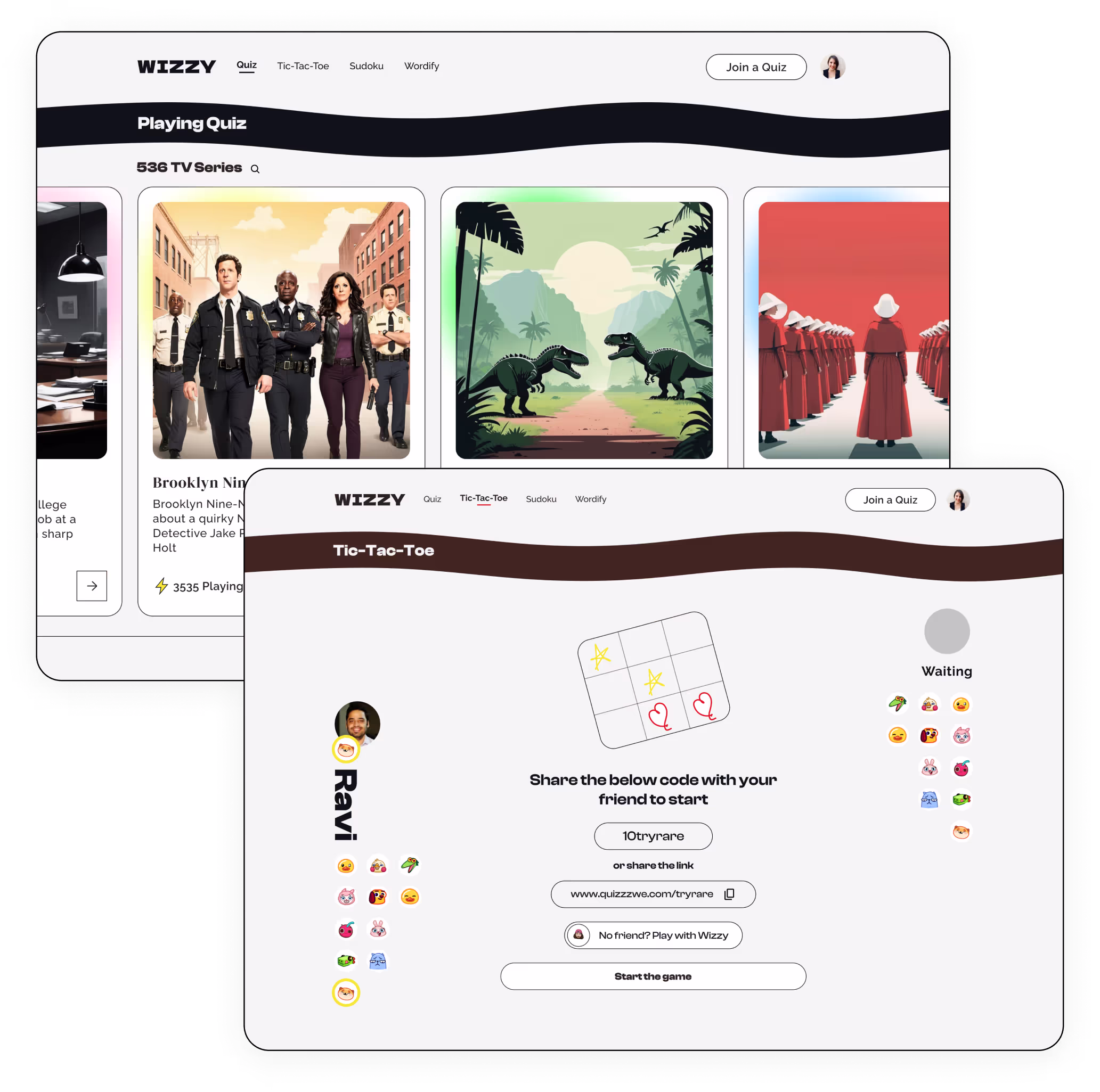 Wizzy retro gaming app screens