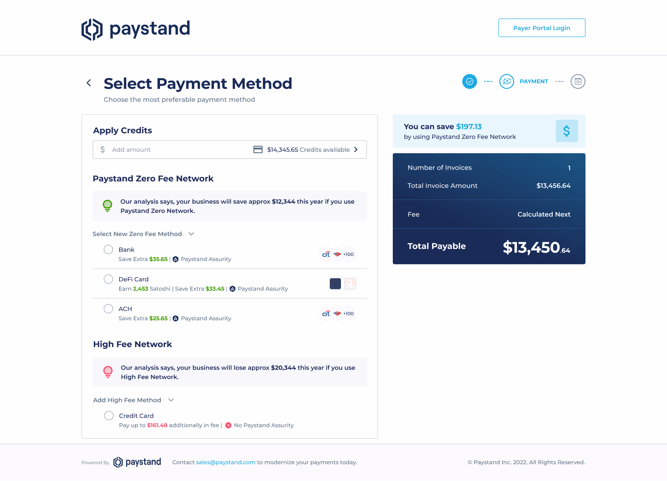 Early checkout concept showing the payment method selection step