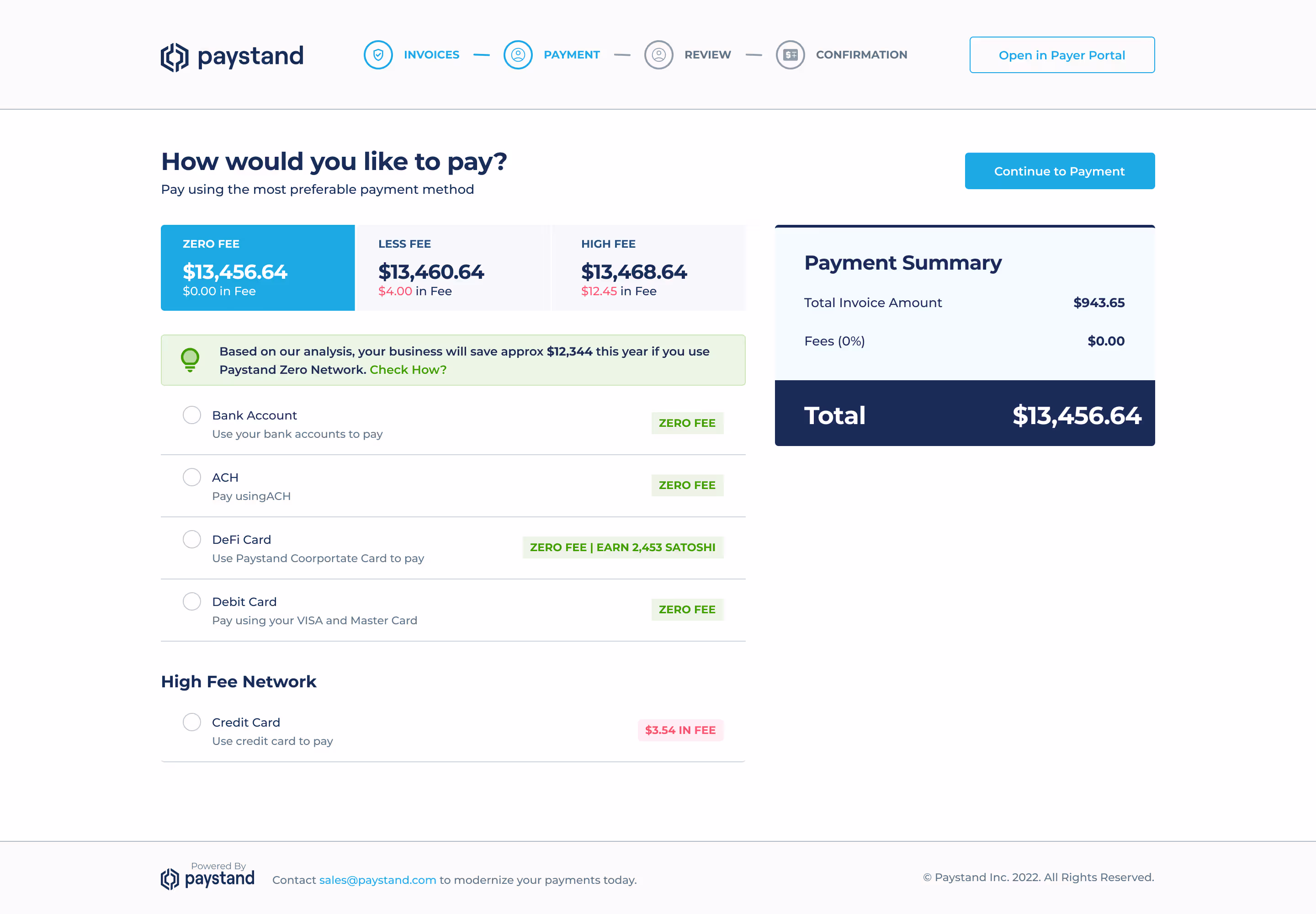Paystand checkout asking how the payer would like to pay