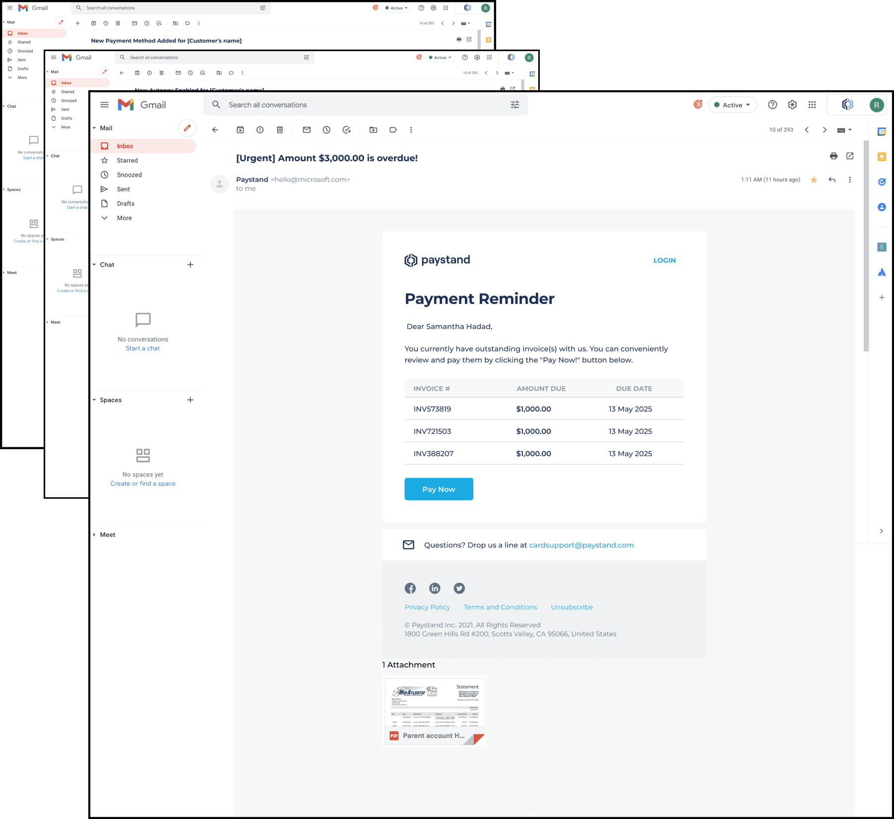 The original invoice notification email payers received before the Payer Portal existed, with no centralized way to track or pay invoices
