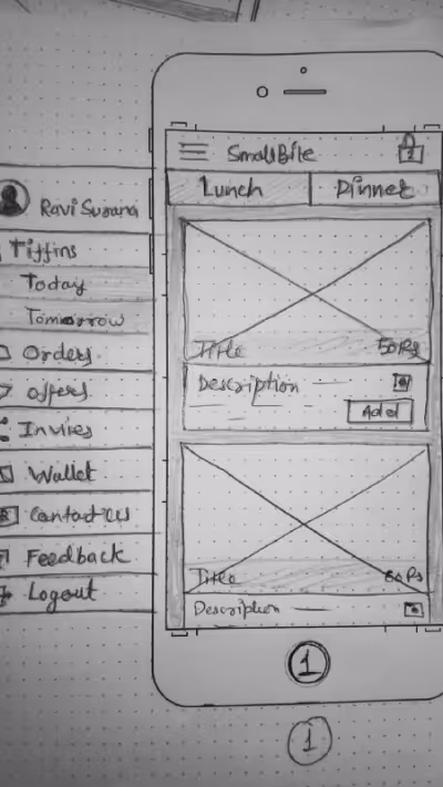 SmallBite paper prototype screen 3
