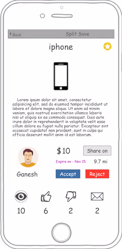 Old SplitnSave app design, screen 3, showing the pre-redesign layout