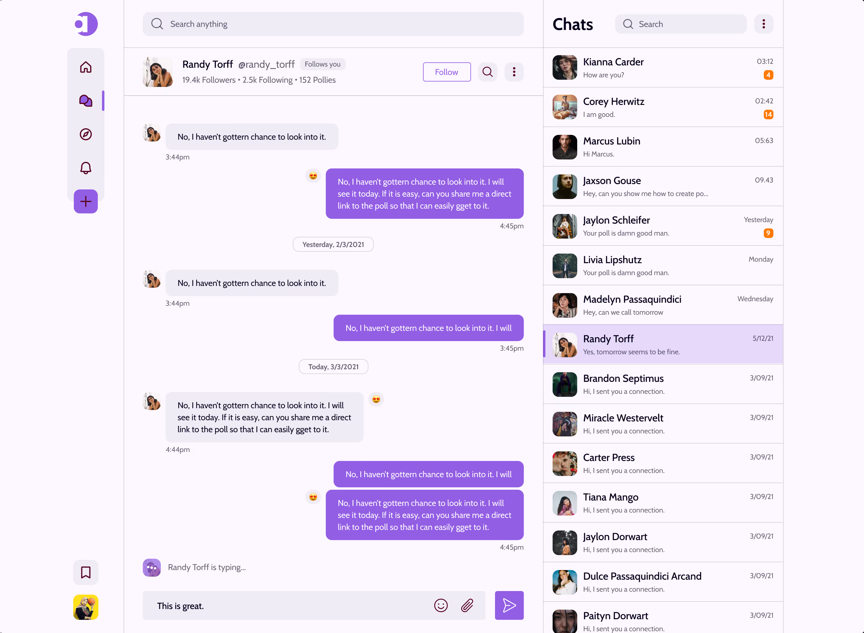Affy chat screen, light mode