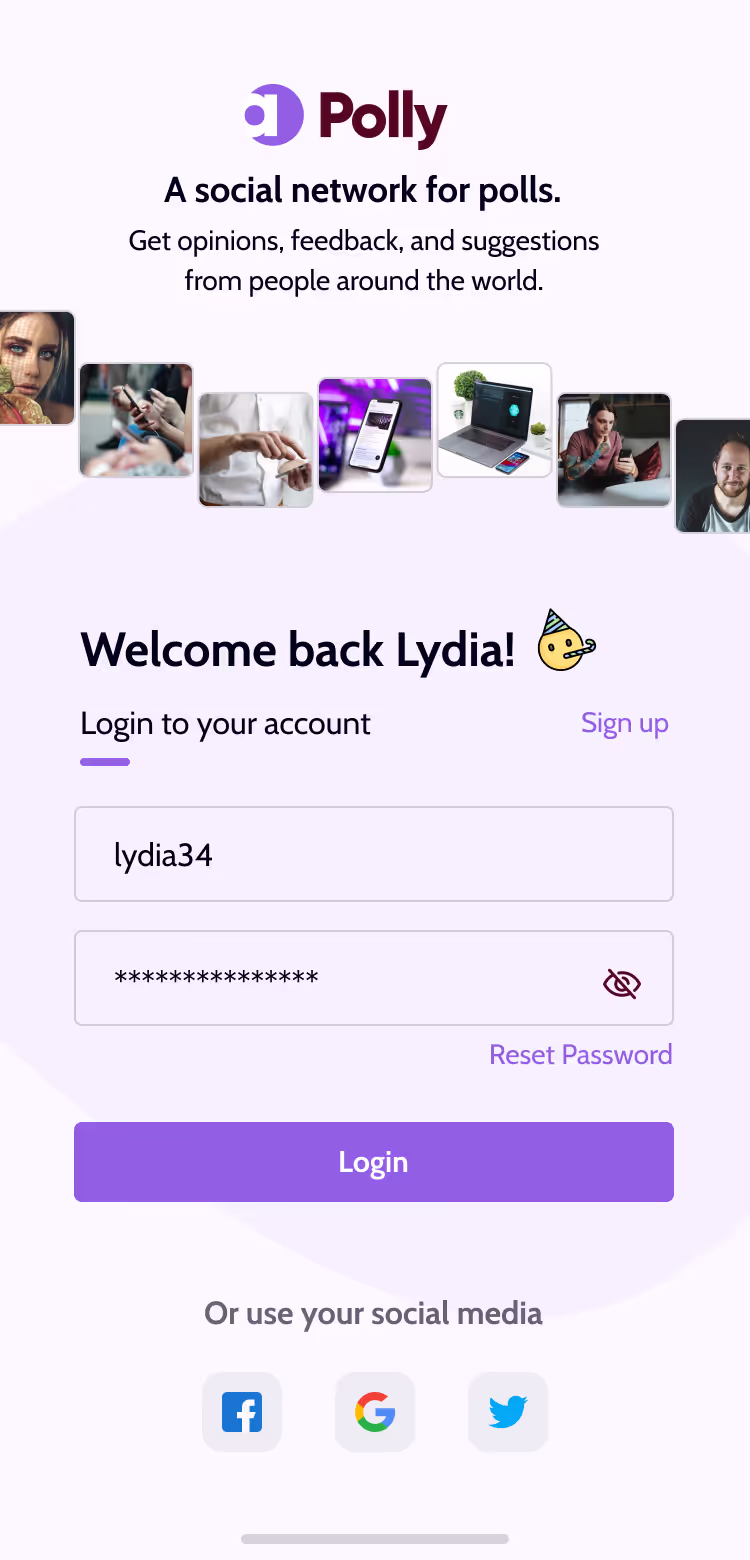 Affy mobile login screen, light mode