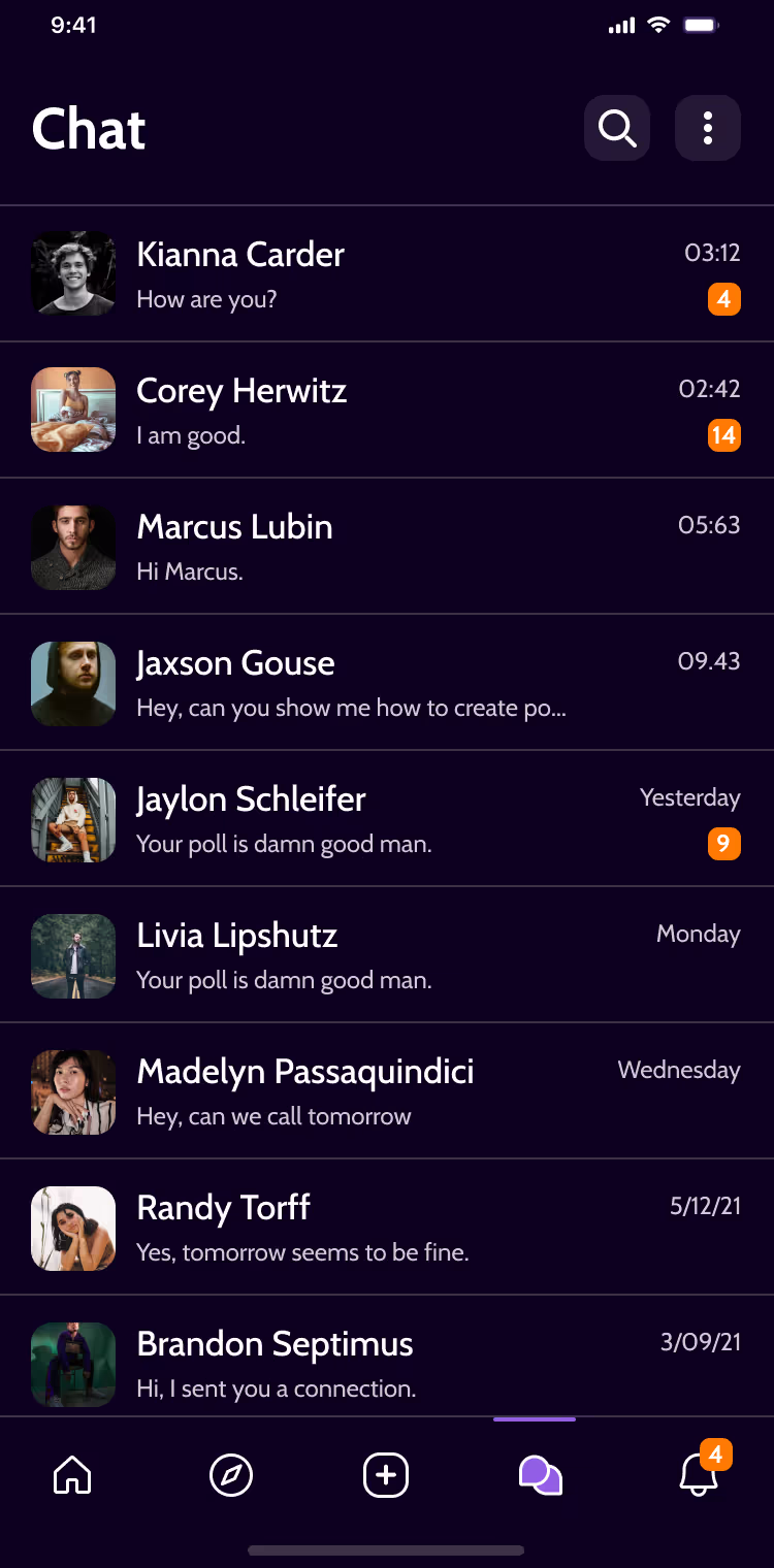 Affy mobile chat screen, dark mode
