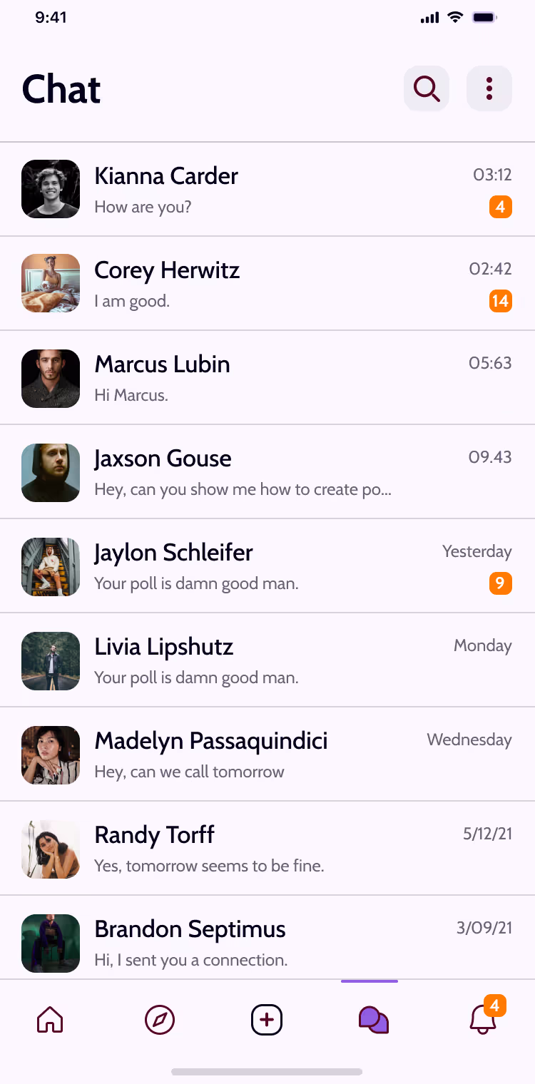Affy mobile chat screen, light mode