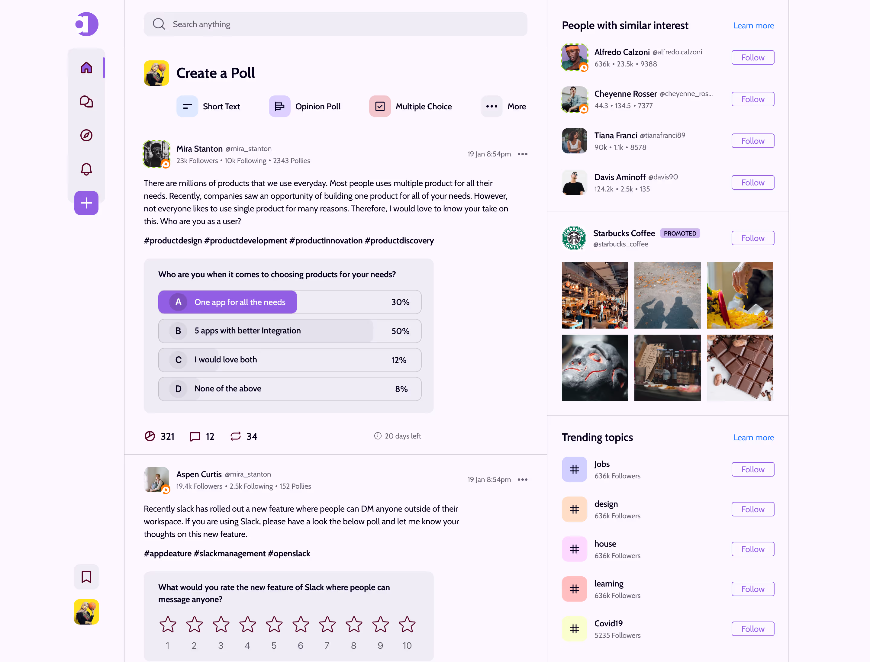 Affy poll feed screen, light mode