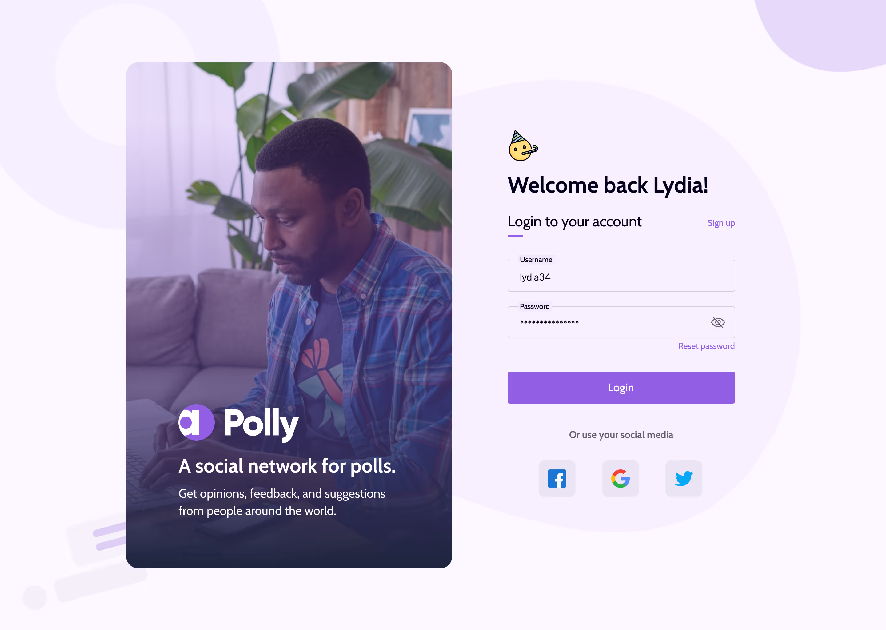 Affy login screen, dark mode, alternate state