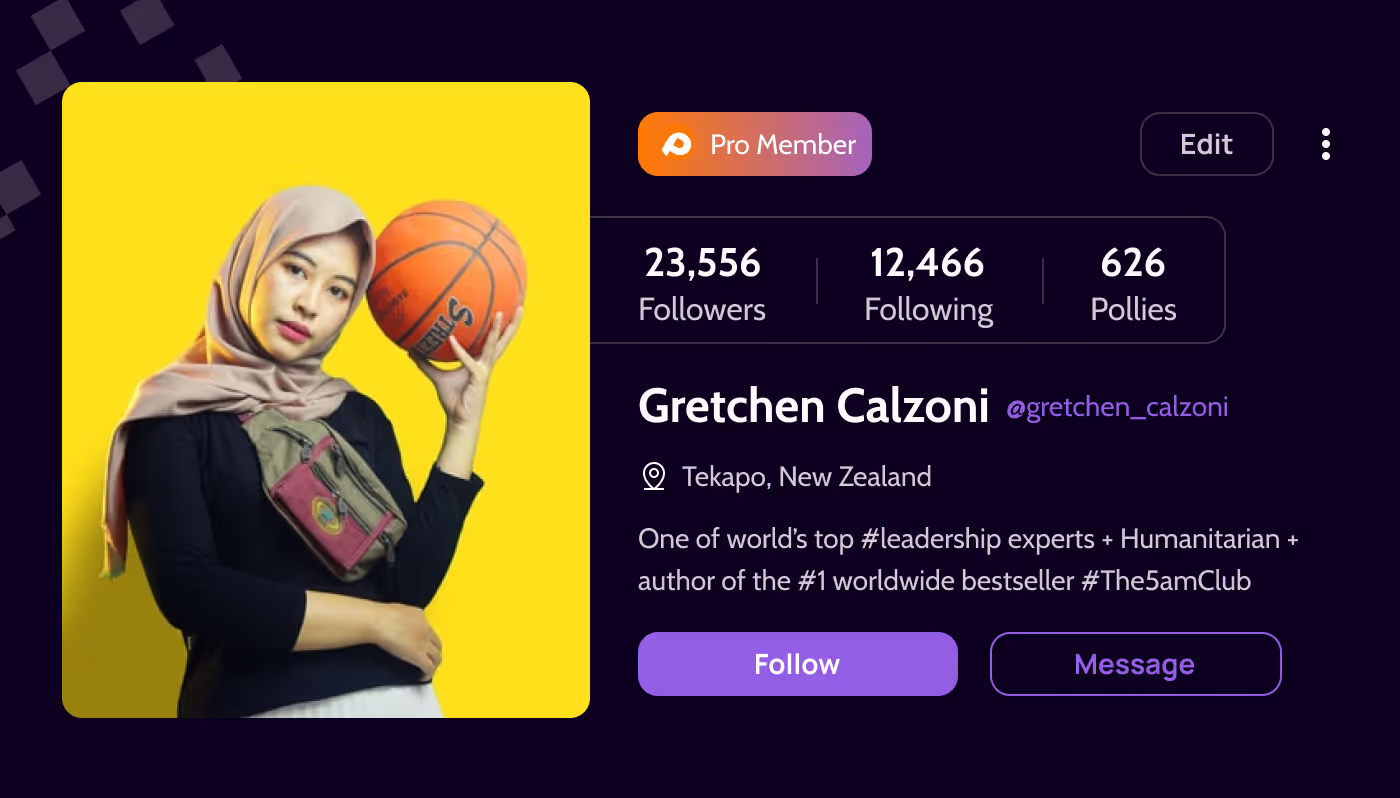 Affy user profile card component, dark mode