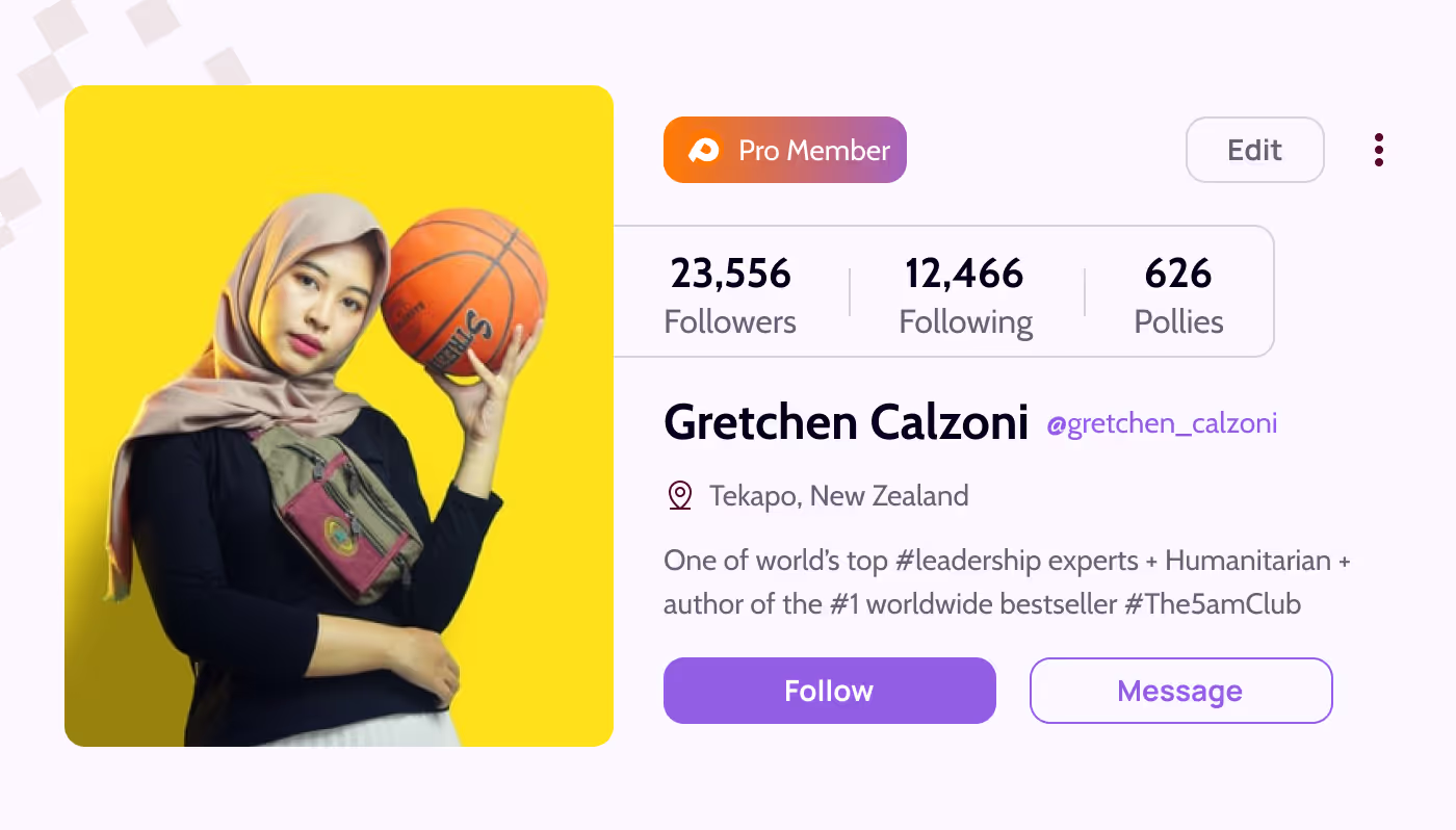 Affy user profile card component, light mode