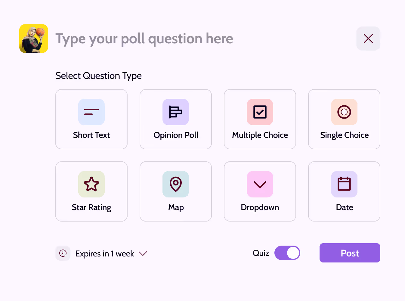 Affy poll question screen, light mode