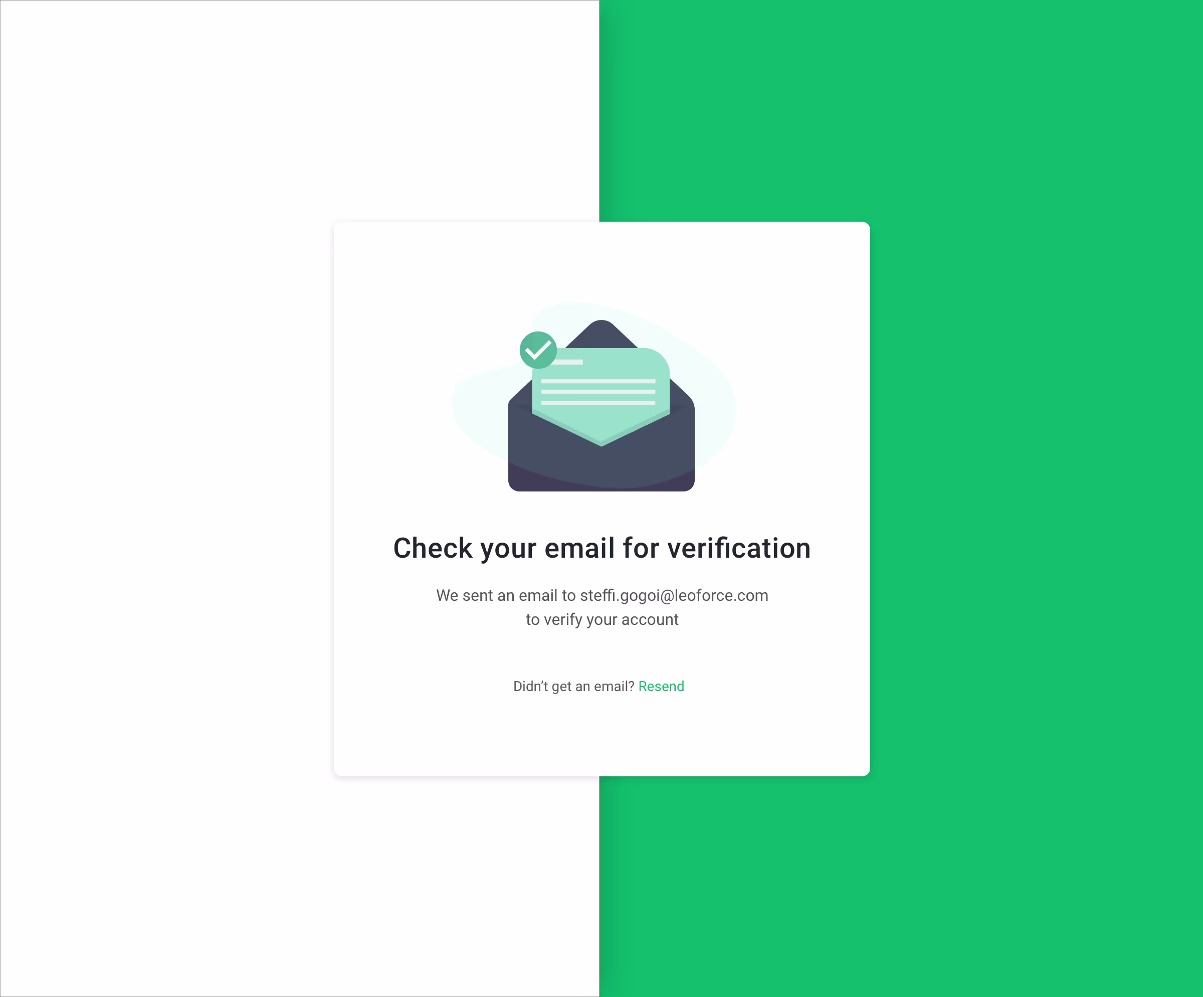 Arya VIS email verification screen shown after signing up