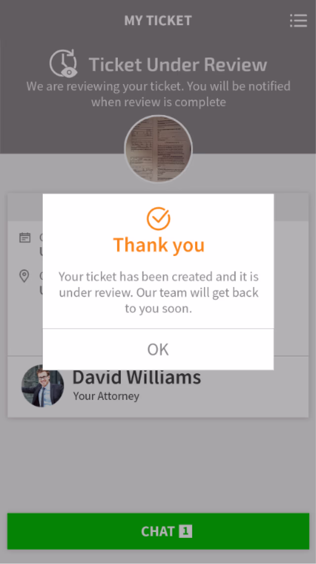 Resqyou mobile app screen 13 of 30 from the Missouri traffic-ticket amendment flow