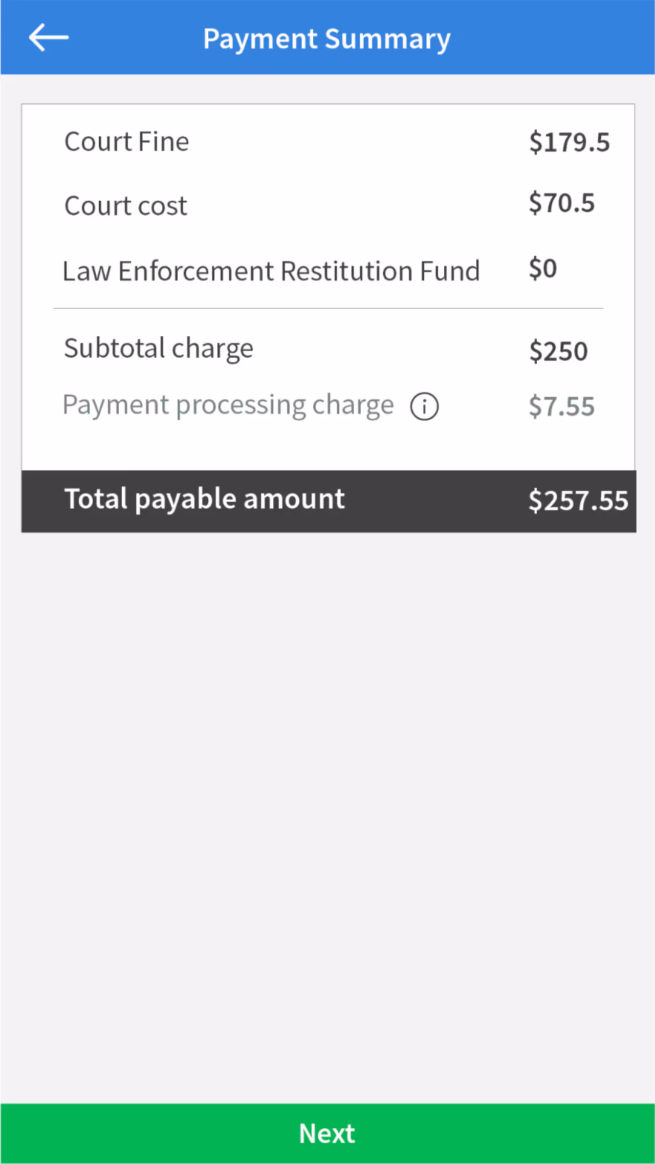 Resqyou mobile app screen 24 of 30 from the Missouri traffic-ticket amendment flow