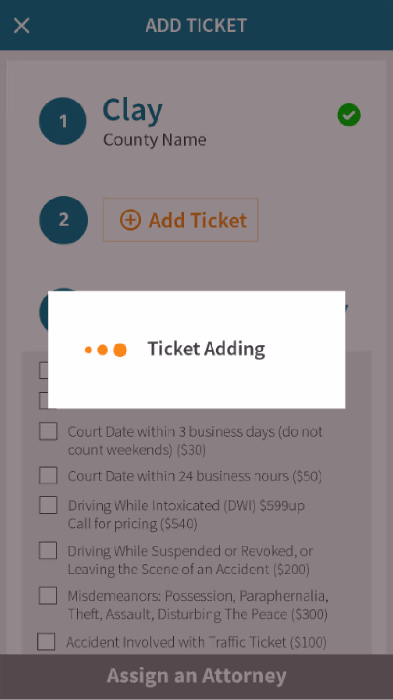 Resqyou mobile app screen 10 of 30 from the Missouri traffic-ticket amendment flow
