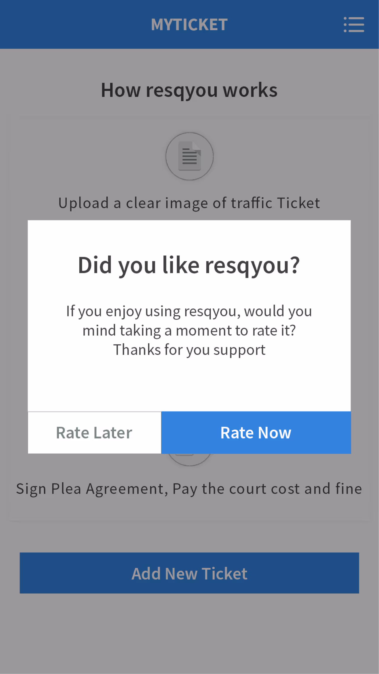 Resqyou mobile app screen 29 of 30 from the Missouri traffic-ticket amendment flow