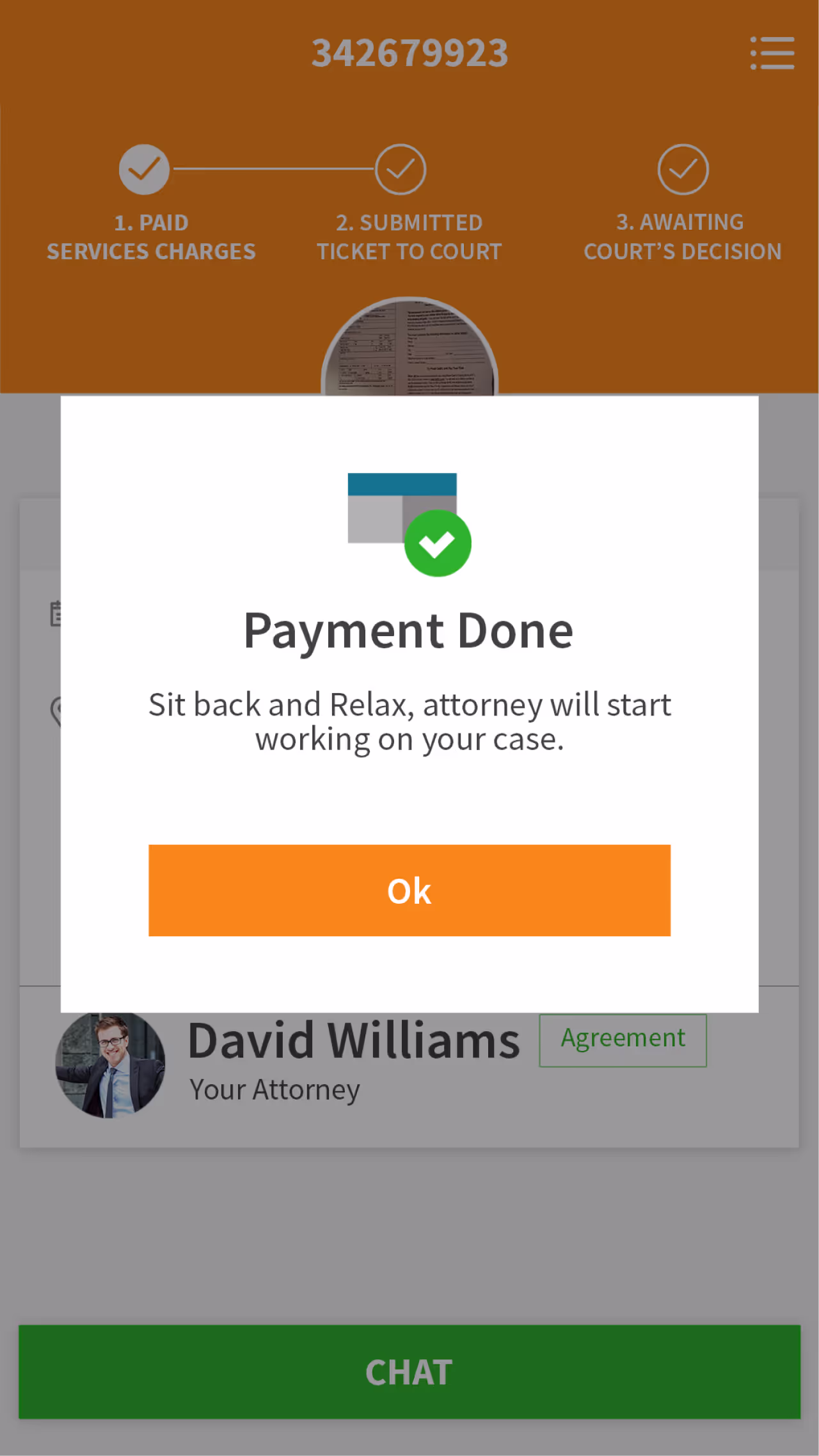 Resqyou mobile app screen 16 of 30 from the Missouri traffic-ticket amendment flow