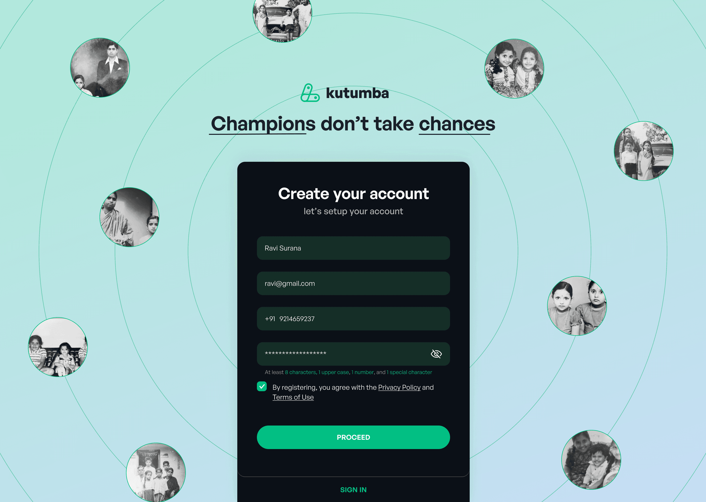 Kutumba app screen 1
