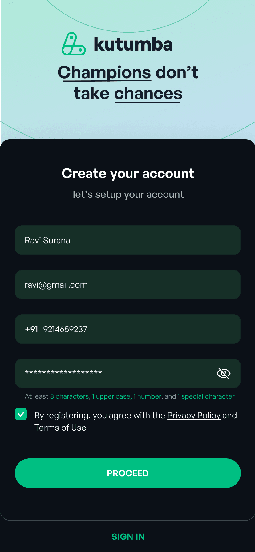 Kutumba mobile screen 1