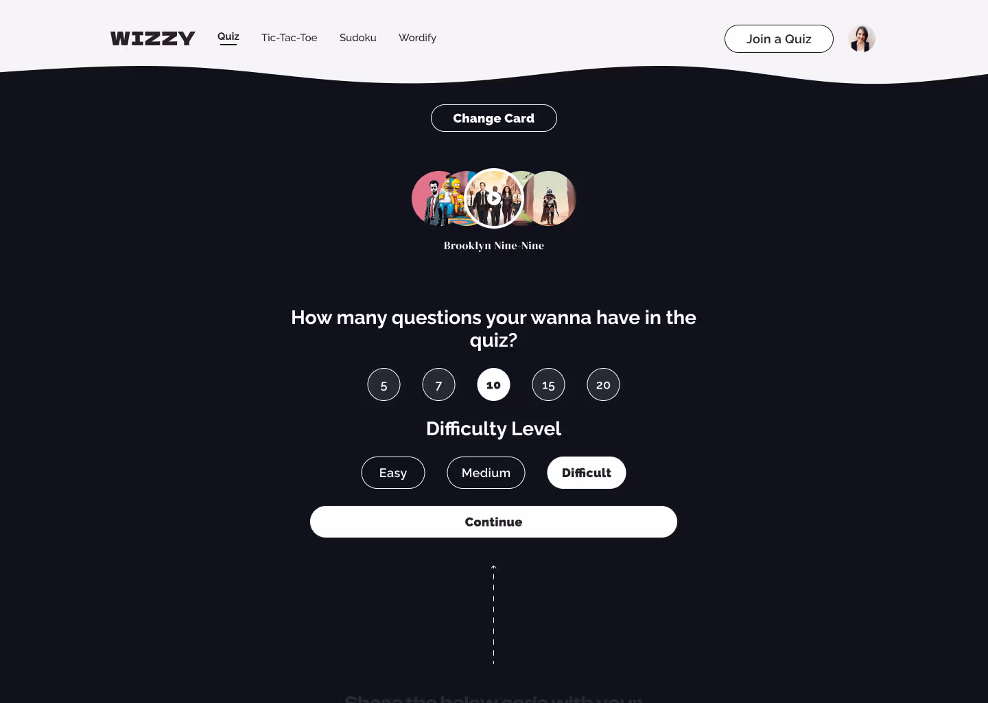 Wizzy quiz app screen (design frame 46)