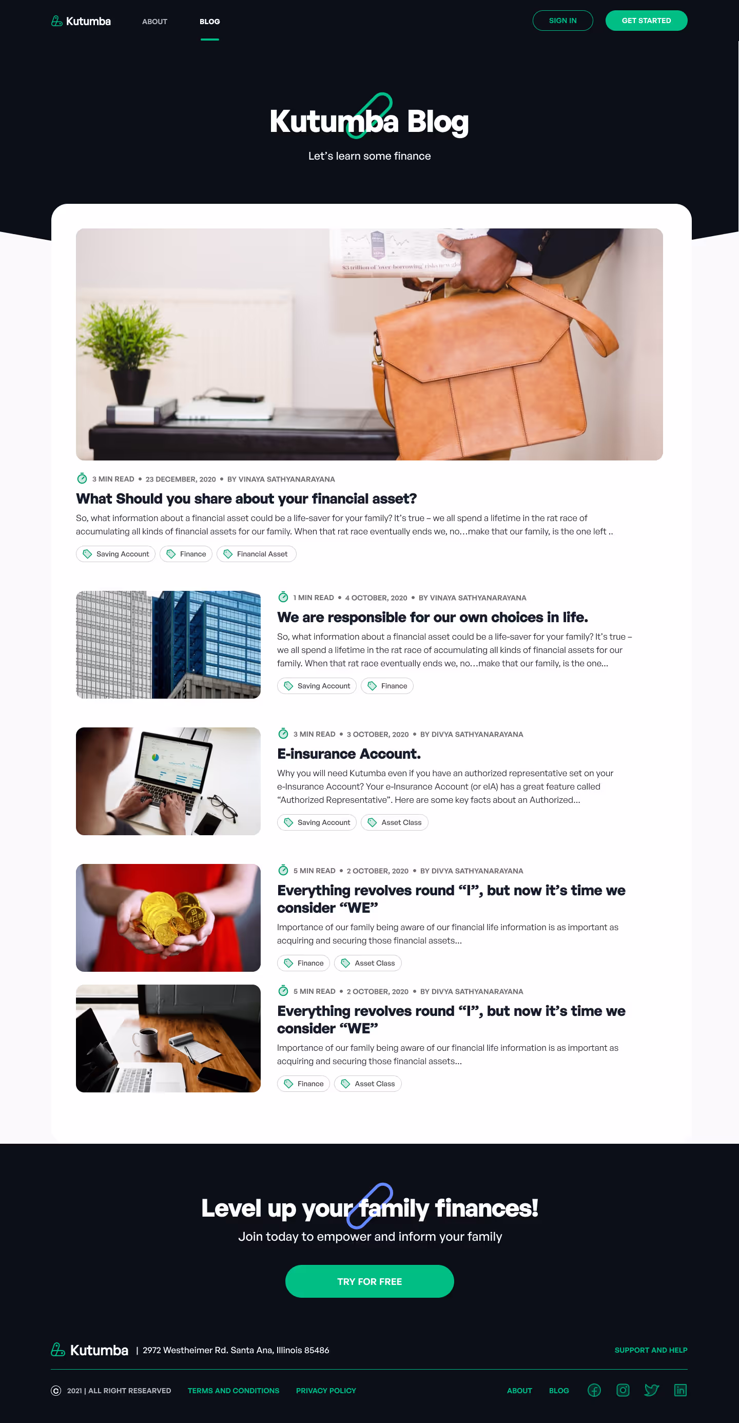 Kutumba marketing website blog page