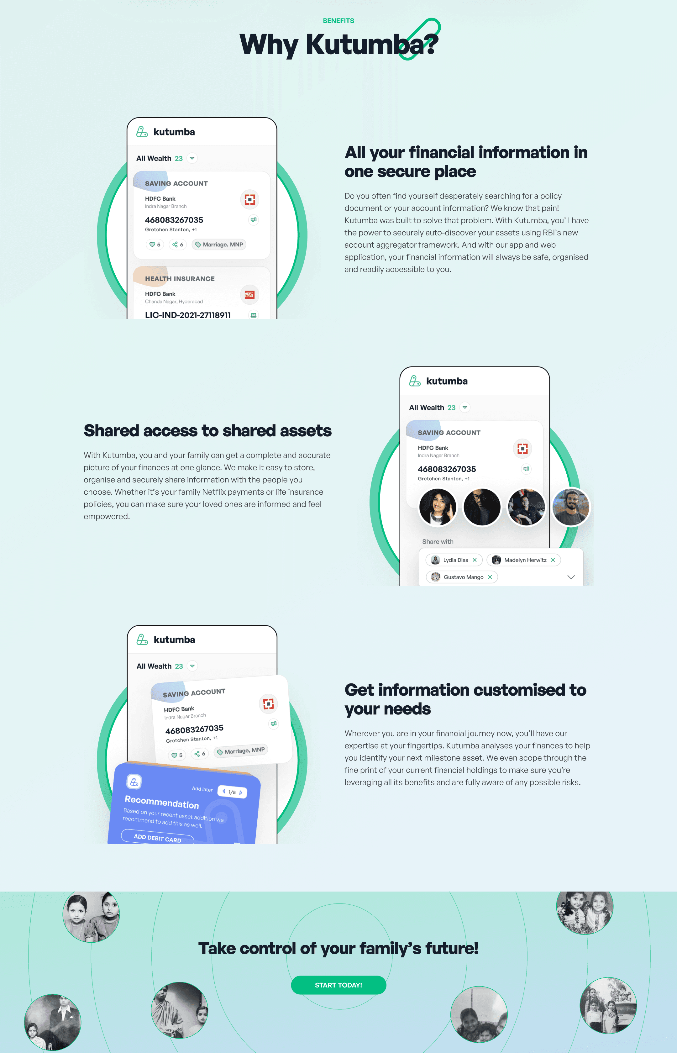 Kutumba marketing website landing page, variant 1