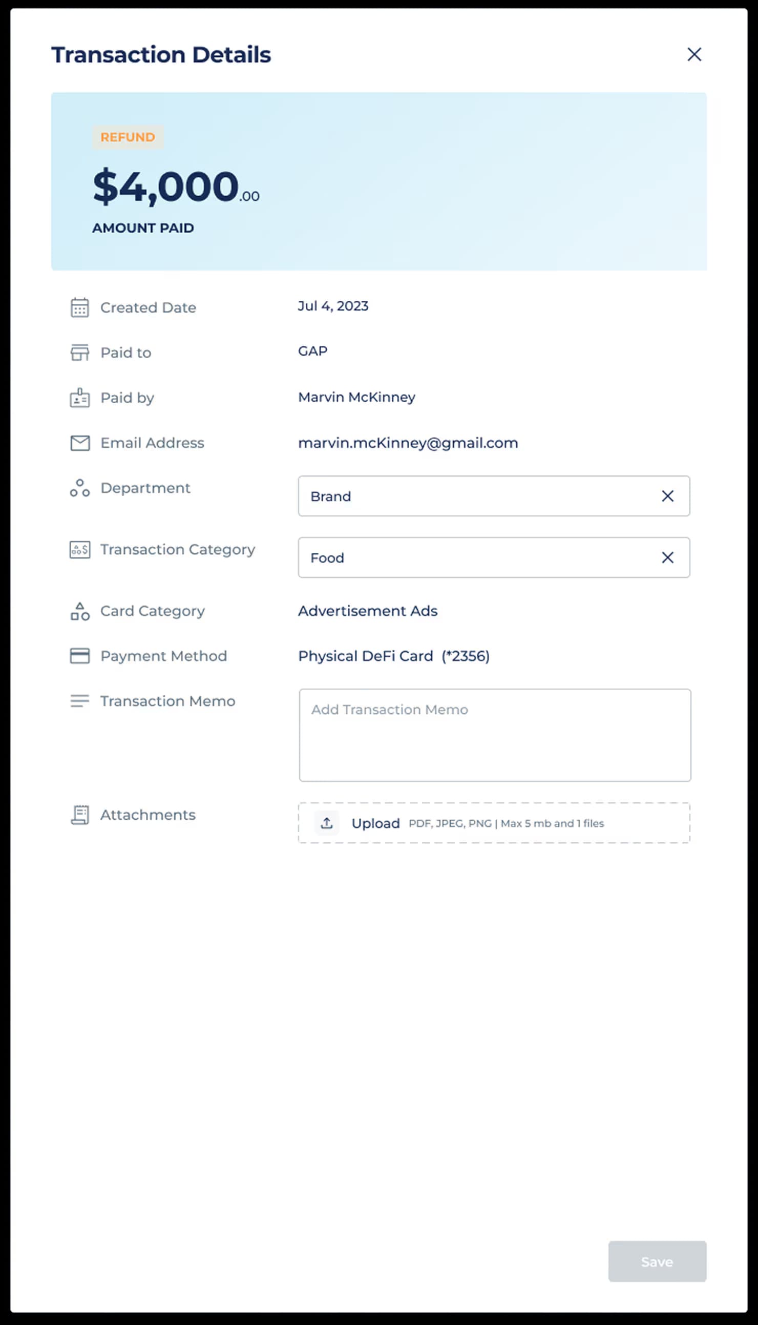 Defi Card product screen design