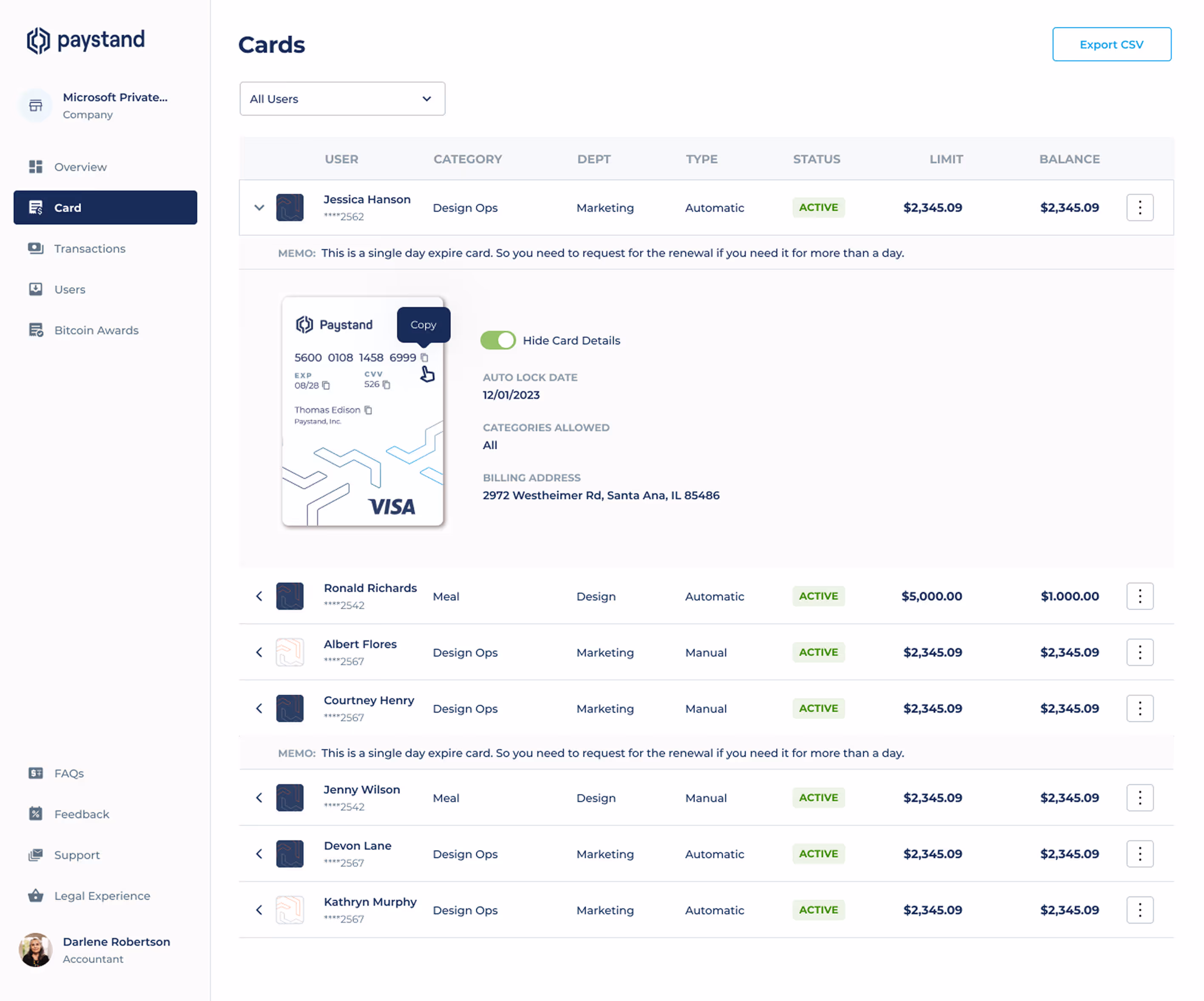 Defi Card product screen design